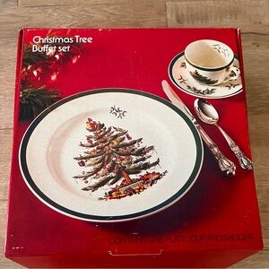 Spode Made In England Christmas Tree Holiday Buffet Set- Dinner Plate Cup Saucer